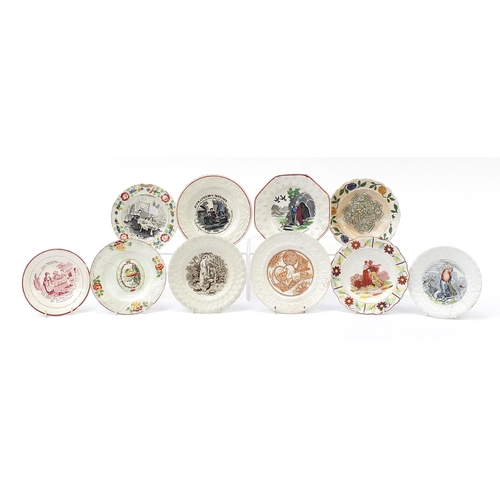 866 - Ten 19th century nursery ware printed plates including Doctor Franklin Maxims and the alphabet, the ... 