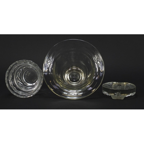 1039 - Three art glassware vases including an example indistinctly signed, possibly Joe S Lamby?, the large... 