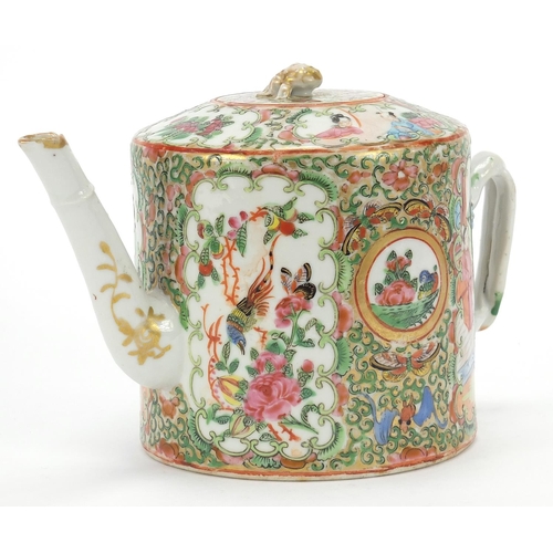 921 - Chinese Canton porcelain teapot hand painted in the famille rose palette with figures, flowers and i... 