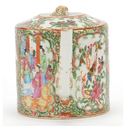 921 - Chinese Canton porcelain teapot hand painted in the famille rose palette with figures, flowers and i... 