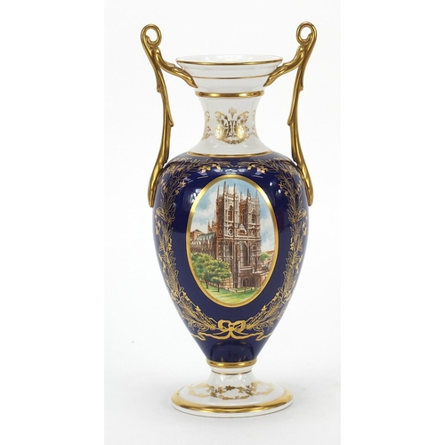 897 - Spode twin handled vase commemorating the golden wedding anniversary of HM The Queen and HRH The Duk... 