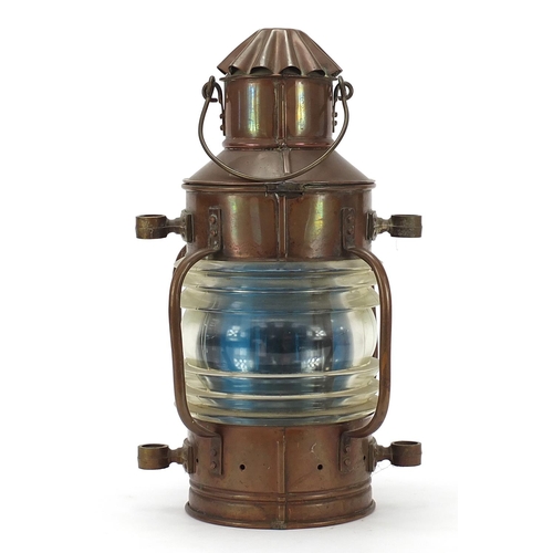 684 - Large copper ship's lantern with Tabernier Ostend plaque, numbered 3682, 41cm high