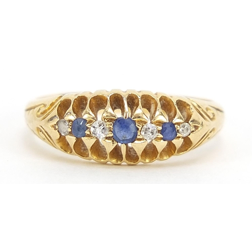 692 - Edwardian 18ct gold diamond and sapphire seven stone ring, London 1904, size M, 3.5g