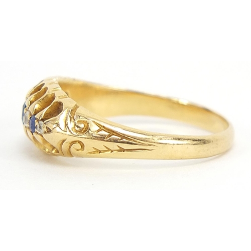 692 - Edwardian 18ct gold diamond and sapphire seven stone ring, London 1904, size M, 3.5g