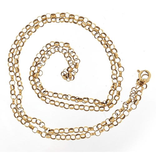 1077 - 9ct gold Belcher link necklace, 60cm in length, 6.0g