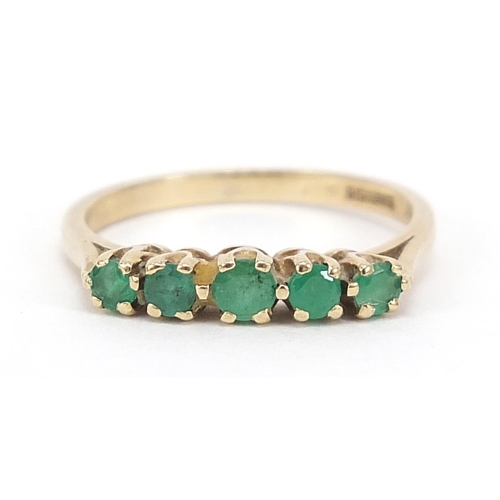 217 - 9ct gold green stone ring, possibly emerald, size L, 1.7g