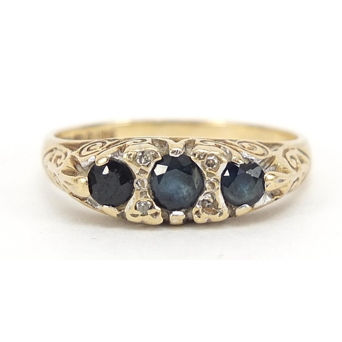 766 - 9ct gold sapphire and diamond ring, size M, 2.7g