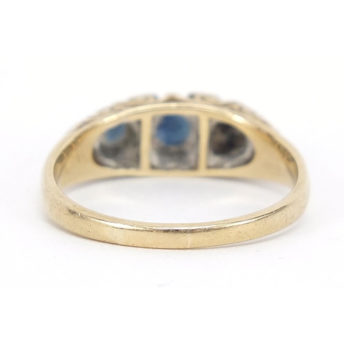 766 - 9ct gold sapphire and diamond ring, size M, 2.7g