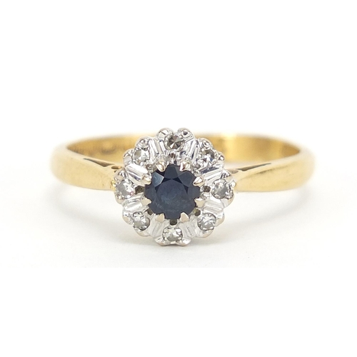 616 - 18ct gold sapphire and diamond ring, size N, 3.1g