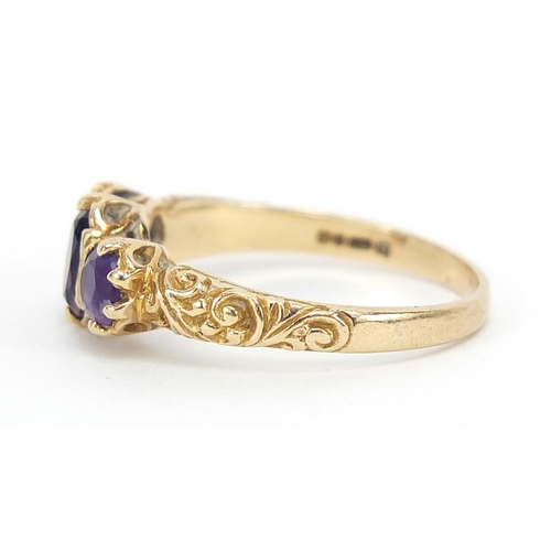 170 - Antique design 9ct gold purple stone ring with ornate setting, size M, 2.3g