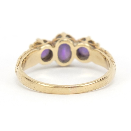 170 - Antique design 9ct gold purple stone ring with ornate setting, size M, 2.3g