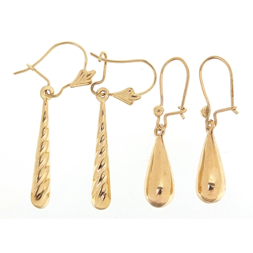 661 - Two pairs of 9ct gold drop earrings, the largest 3.5cm high, total 2.0g