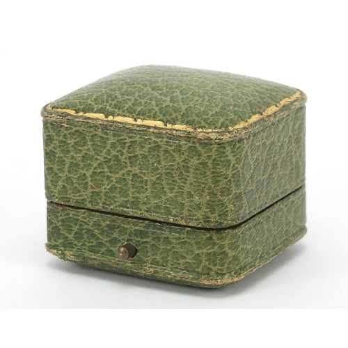 127 - Liberty, tooled green leather ring box with velvet and silk lined interior