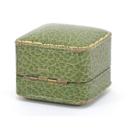 127 - Liberty, tooled green leather ring box with velvet and silk lined interior