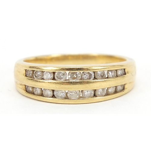 252 - 18ct gold diamond two row half eternity ring, 0.5 carat in total, size M, 4.2g