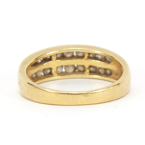 252 - 18ct gold diamond two row half eternity ring, 0.5 carat in total, size M, 4.2g