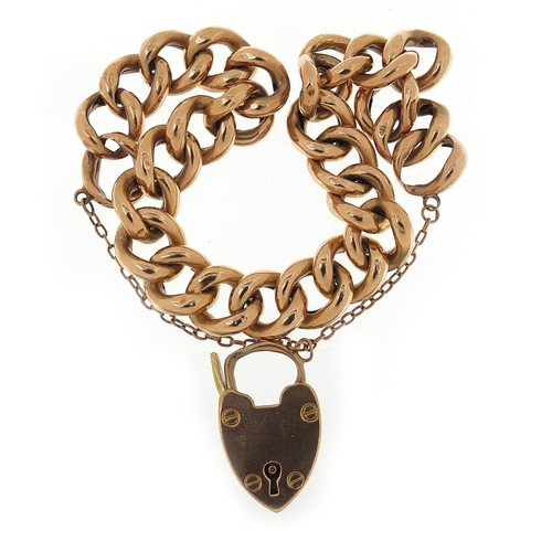 379 - Victorian 9ct rose gold bracelet with love heart padlock, 18cm in length, 14.6g