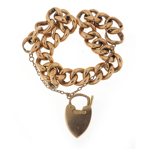 379 - Victorian 9ct rose gold bracelet with love heart padlock, 18cm in length, 14.6g