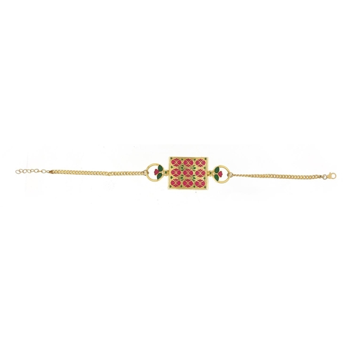 503 - Islamic silver gilt, diamond and enamel bracelet, 18cm in length, 20.8g