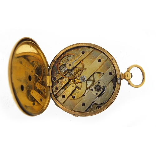 419 - Continental 18ct gold pocket watch with ornate dial, 41.0mm in diameter, 40.8g