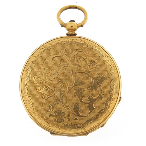 419 - Continental 18ct gold pocket watch with ornate dial, 41.0mm in diameter, 40.8g