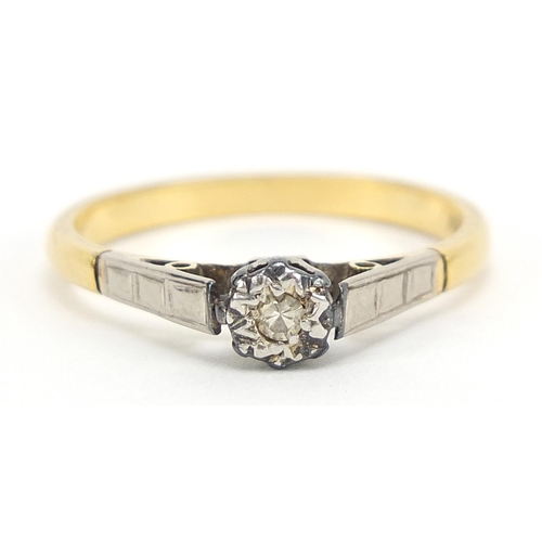 93 - Art Deco 18ct gold and platinum diamond solitaire ring, size O, 2.7g