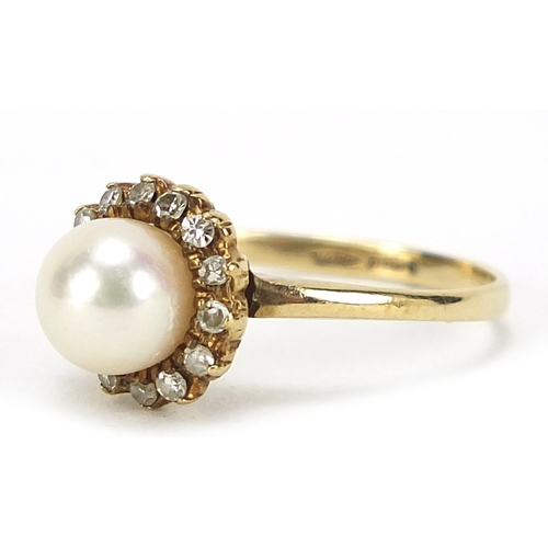 506 - 9ct gold pearl and diamond ring, size L, 2.1g