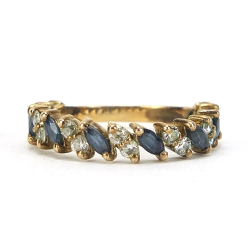 347 - 9ct gold sapphire and cubic zirconia half eternity ring, size L, 1.8g