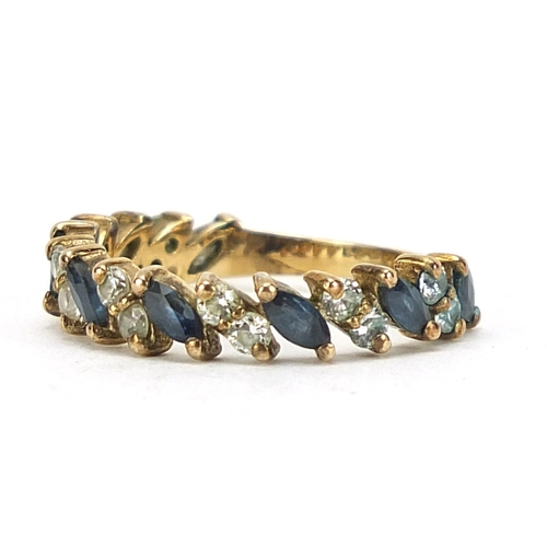 347 - 9ct gold sapphire and cubic zirconia half eternity ring, size L, 1.8g