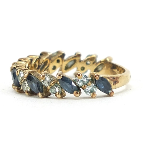 347 - 9ct gold sapphire and cubic zirconia half eternity ring, size L, 1.8g