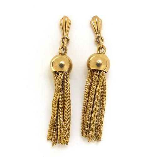 1024 - Pair of 9ct gold tassel earrings, 3cm high, 3.1g