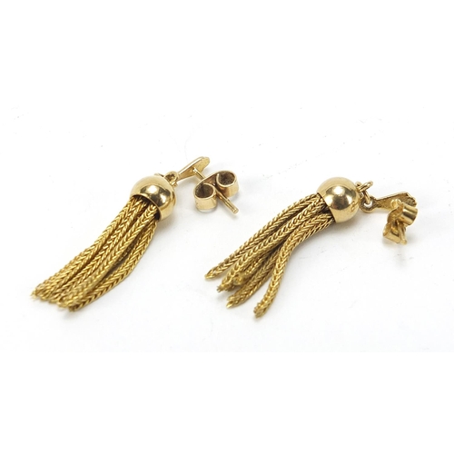 1024 - Pair of 9ct gold tassel earrings, 3cm high, 3.1g