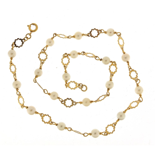 305 - 9ct gold cultured pearl necklace, 40cm in length, 6.5g