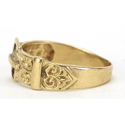 126 - 9ct gold buckle ring, size P, 2.8g