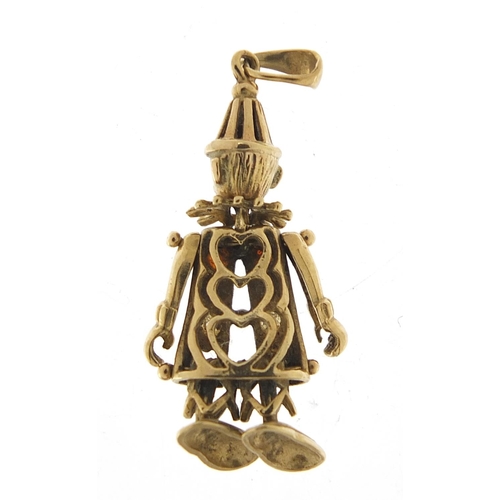 812 - 9ct gold multi gem Pierrot pendant with articulated limbs, 3cm high, 1.9g