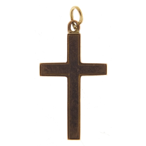 1123 - 9ct gold cross pendant, 2cm high, 1.1g