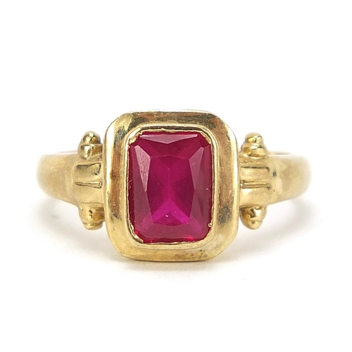 456 - 9ct gold pink stone ring, size N, 3.7g