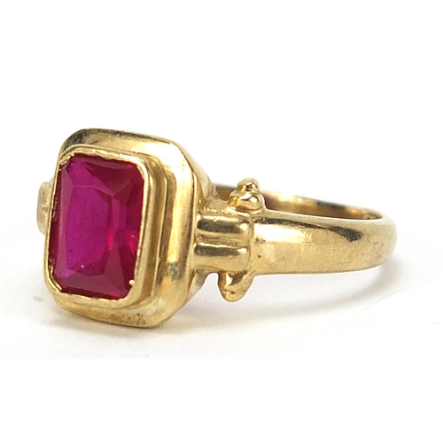 456 - 9ct gold pink stone ring, size N, 3.7g