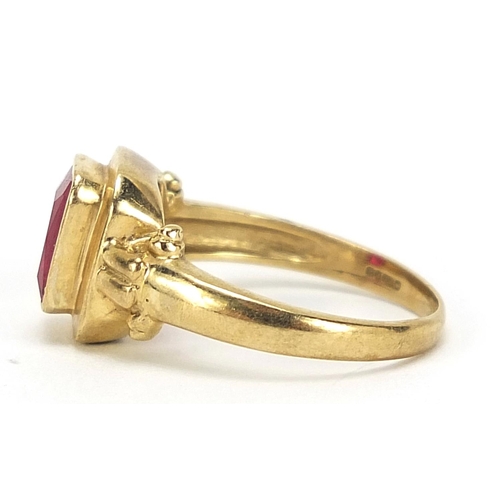 456 - 9ct gold pink stone ring, size N, 3.7g