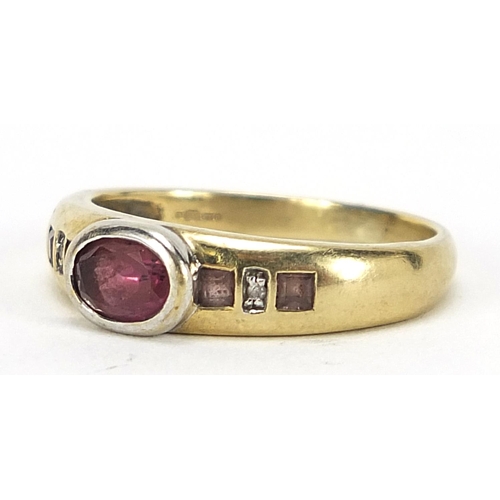 168 - 9ct gold pink stone and diamond ring, size N, 2.8g