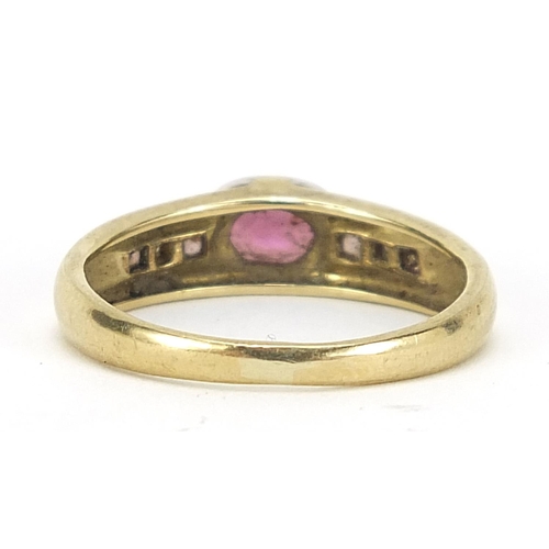 168 - 9ct gold pink stone and diamond ring, size N, 2.8g