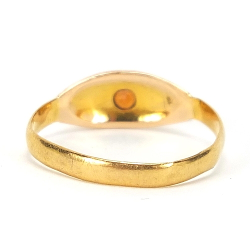 618 - Victorian 22ct gold orange stone ring, London 1885, size M, 1.7g