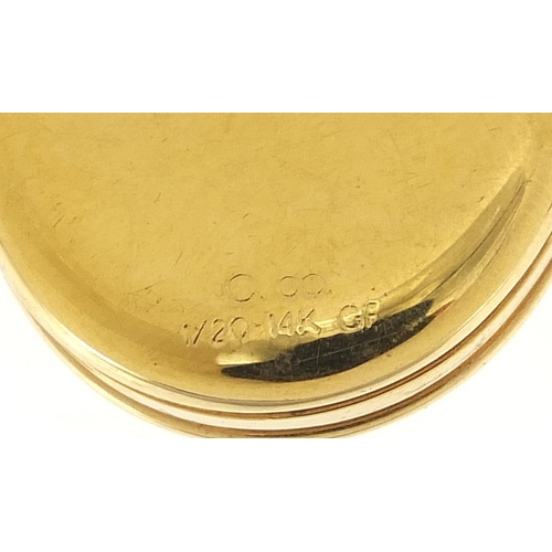 312 - Five 9ct gold front and back and rolled gold lockets, the largest 5cm high, total 36.0g