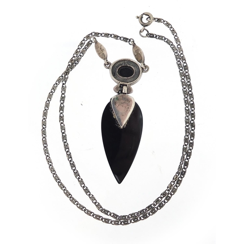 552 - Art Deco silver, onyx and marcasite necklace, 40cm in length, 8.6g