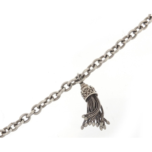 662 - Silver watch chain design bracelet with tassel, 16cm in length, 16.5g