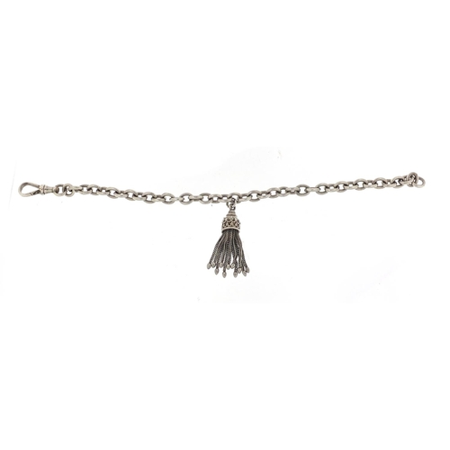 662 - Silver watch chain design bracelet with tassel, 16cm in length, 16.5g