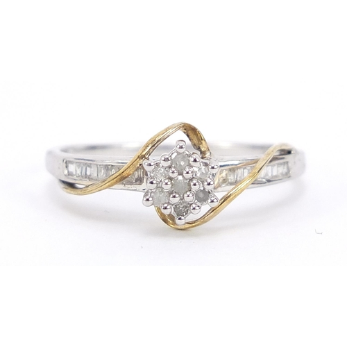 207 - Silver and diamond cluster ring, size T, 2.4g