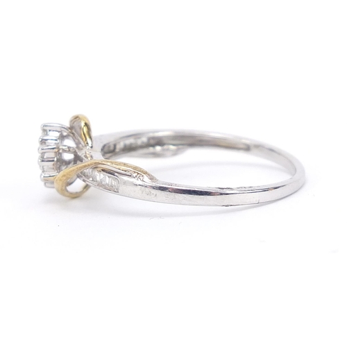 207 - Silver and diamond cluster ring, size T, 2.4g