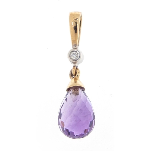 502 - 9ct gold amethyst and diamond pendant, 1.7cm high