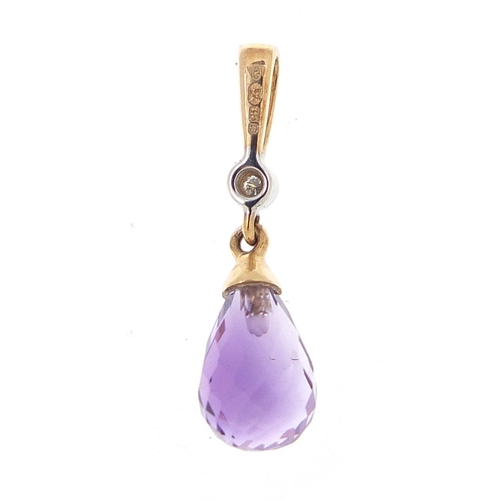 502 - 9ct gold amethyst and diamond pendant, 1.7cm high